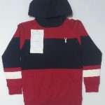 a red and black striped hoodie