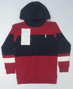 a red and black striped hoodie