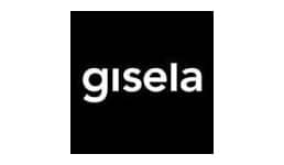 a black square with white text gisela logo